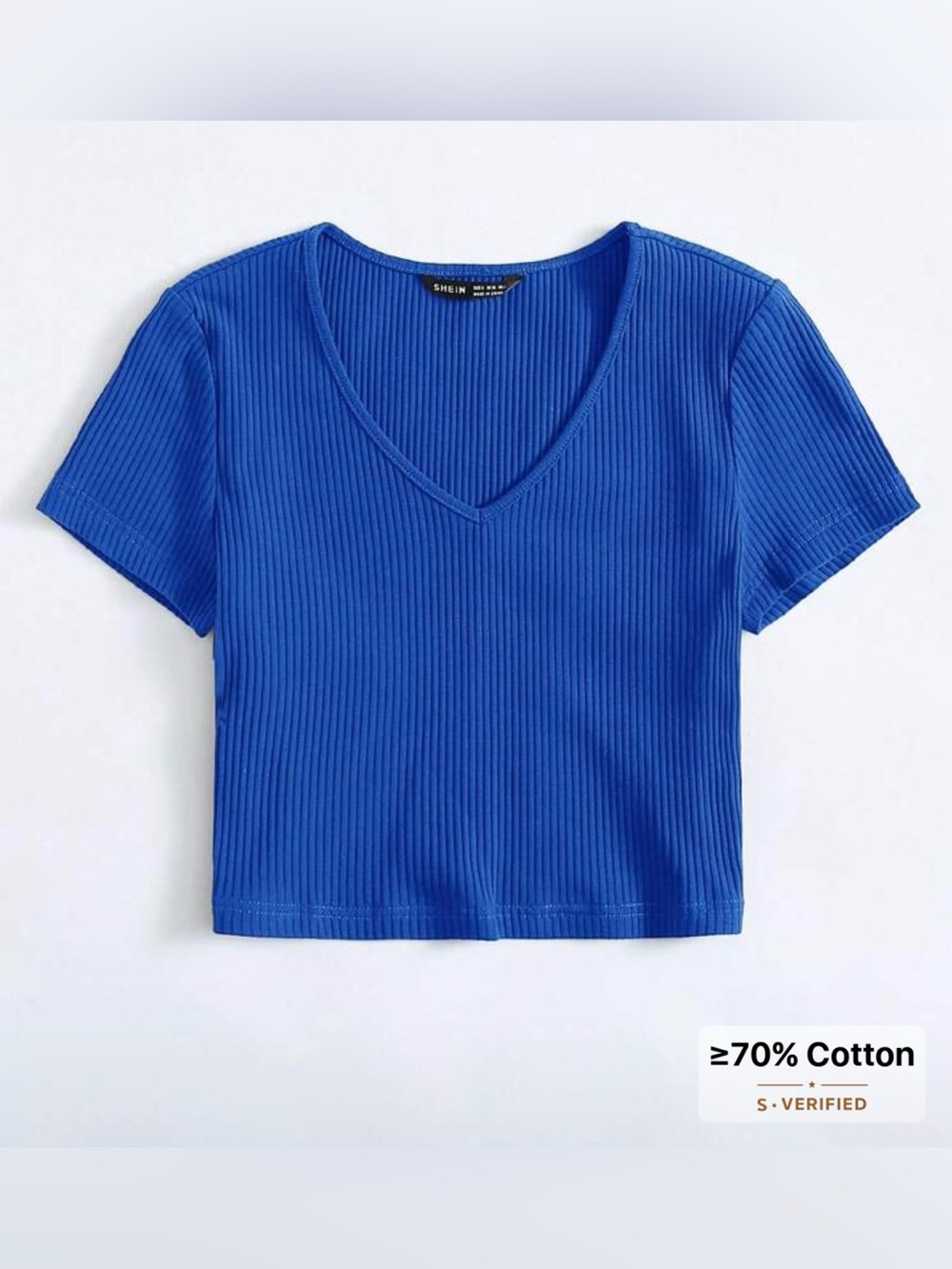 SHEIN Royal Blue Ribbed V-Neck Crop Top